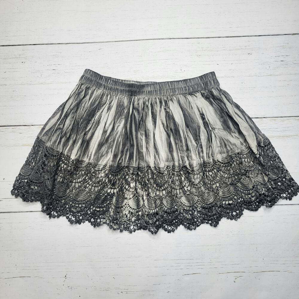 Raga Anthropologie Lace Steampunk Mini Skirt Gray Cotton Pull On Waist Medium